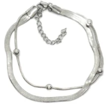 Pulsera de acero quirurgico eslabon doble cola de raton con bolitas y clapton plana 18cm + 5cm